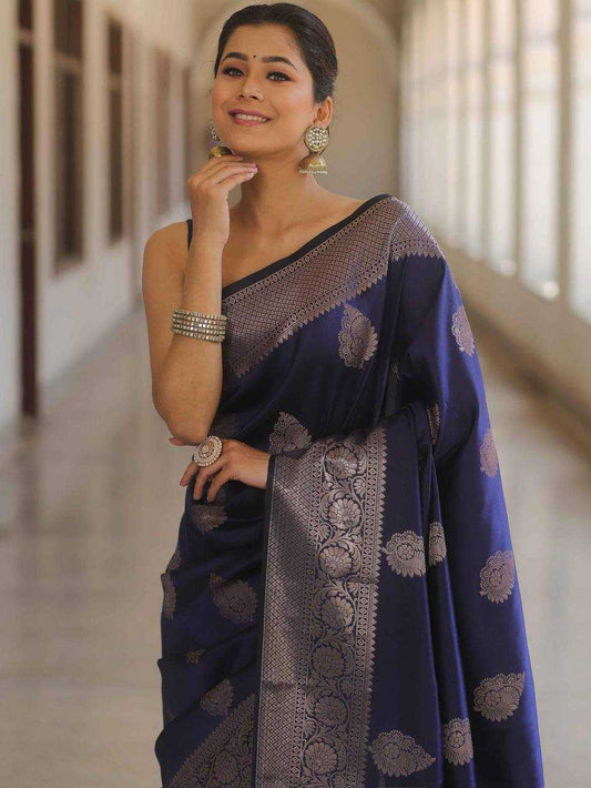Navy Blue Banarasi Silk Saree