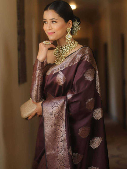 Wine Banarasi Silk Saree