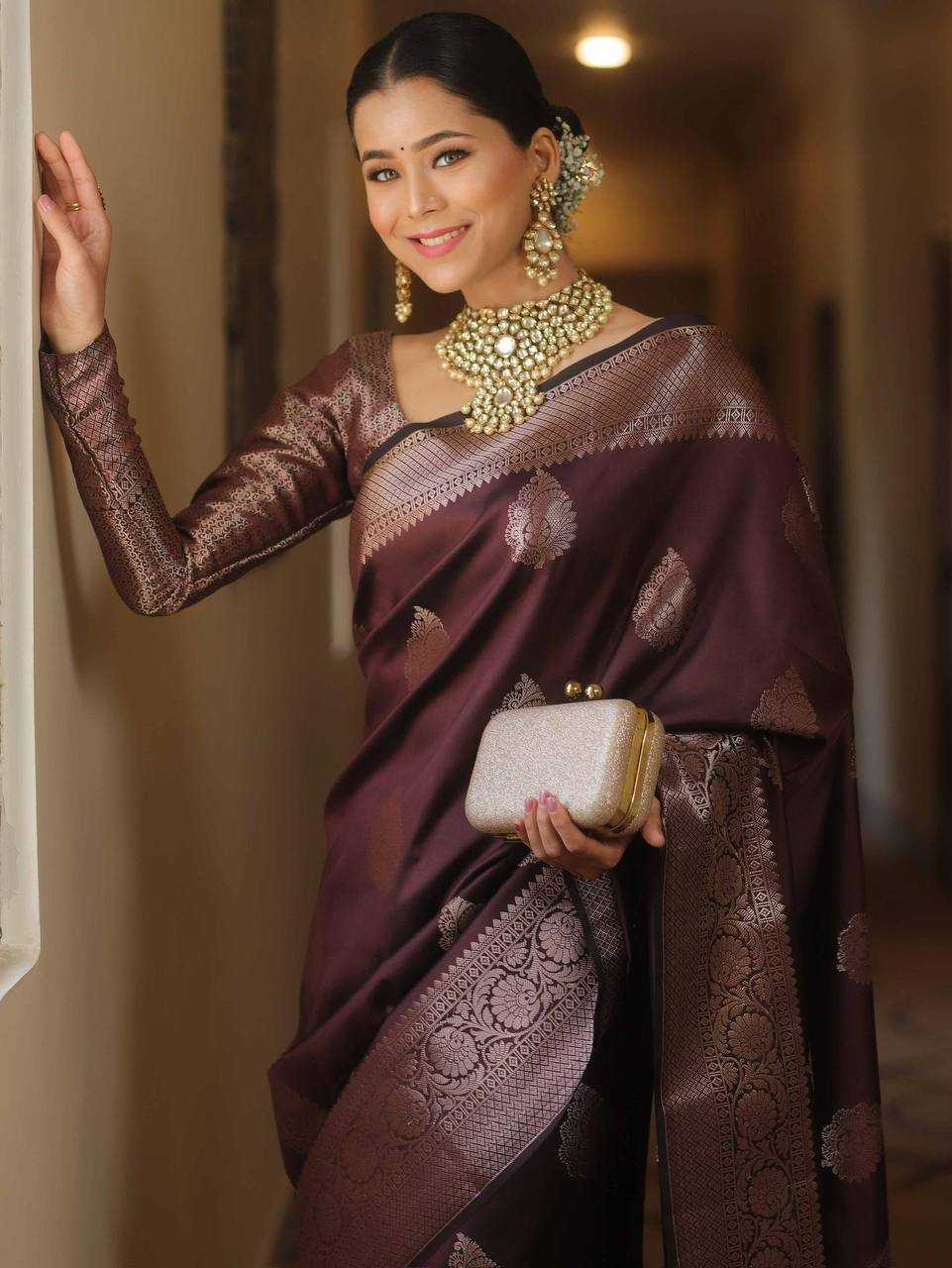 Wine Banarasi Silk Saree