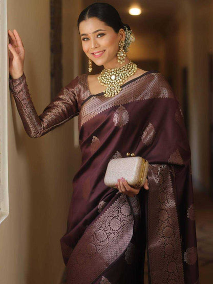 Wine Banarasi Silk Saree