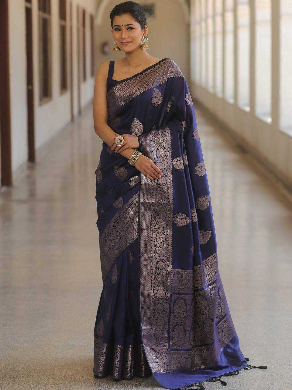 Navy Blue Banarasi Silk Saree