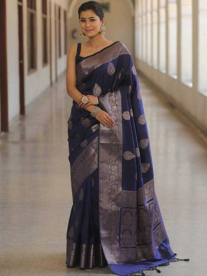 Navy Blue Banarasi Silk Saree