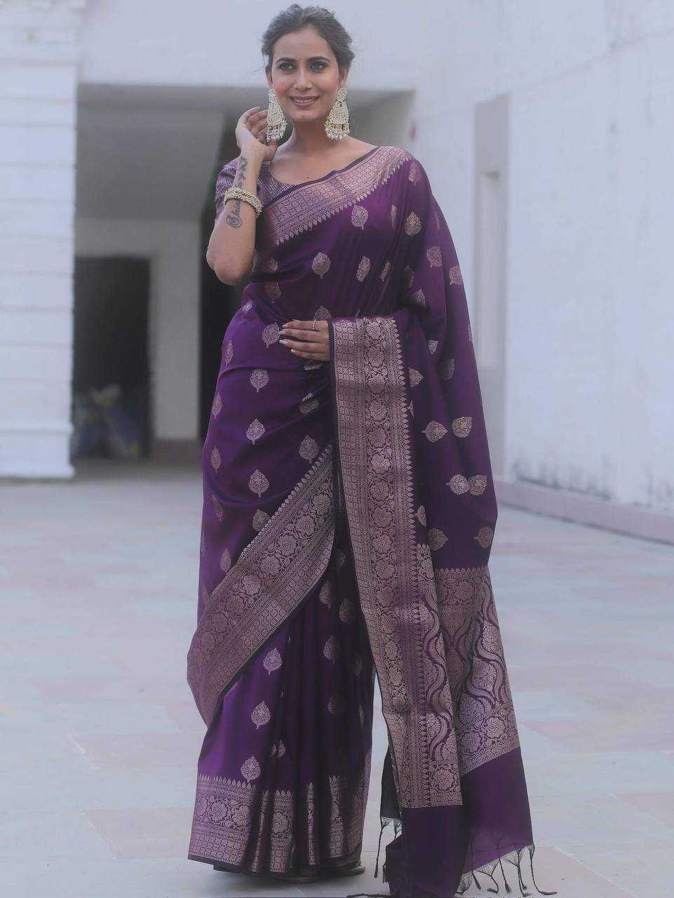 Purple Banarasi Soft Silk Saree