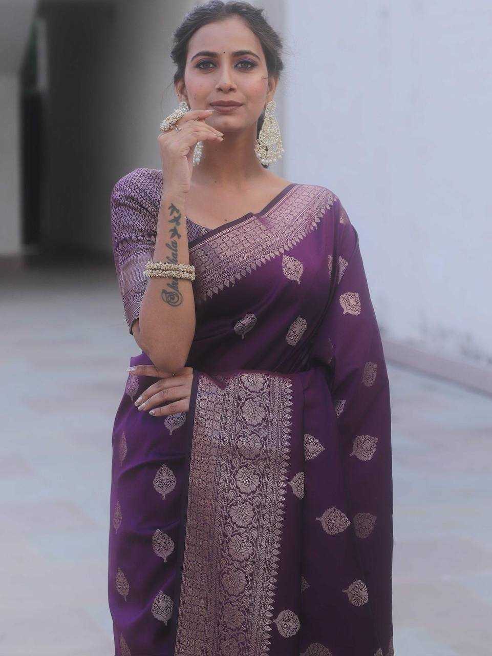 Purple Banarasi Soft Silk Saree