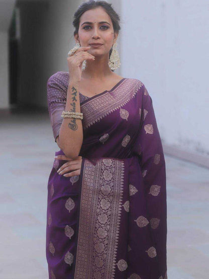 Purple Banarasi Soft Silk Saree