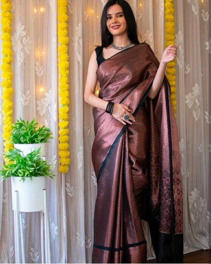 Soft Lichi Black Silk Saree With Rich Pallu And Jacquard Work