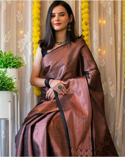 Soft Lichi Black Silk Saree With Rich Pallu And Jacquard Work