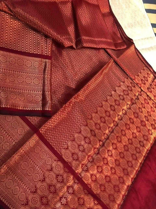 Soft Lichi Maroon Silk Saree With Rich Pallu And Jacquard Work