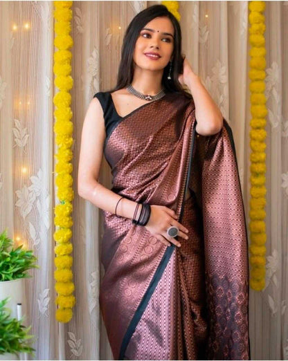 Soft Lichi Black Silk Saree With Rich Pallu And Jacquard Work