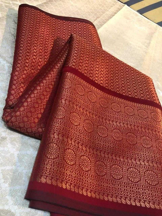 Soft Lichi Maroon Silk Saree With Rich Pallu And Jacquard Work