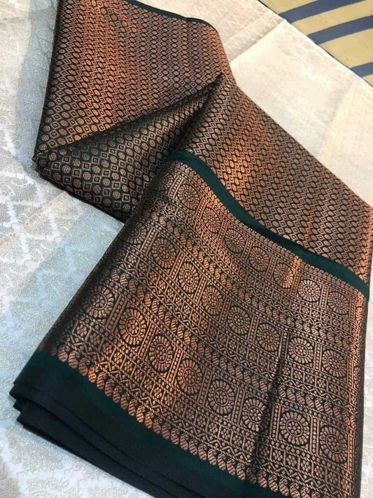 Soft Lichi Bottle Green Silk Saree With Rich Pallu And Jacquard Work