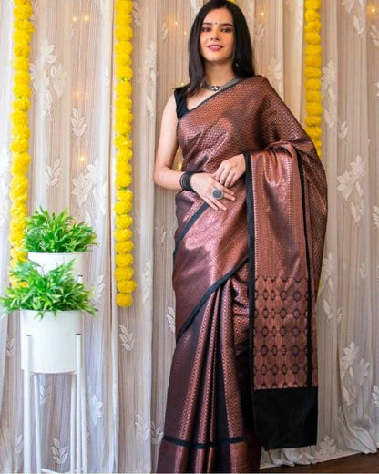 Soft Lichi Black Silk Saree With Rich Pallu And Jacquard Work
