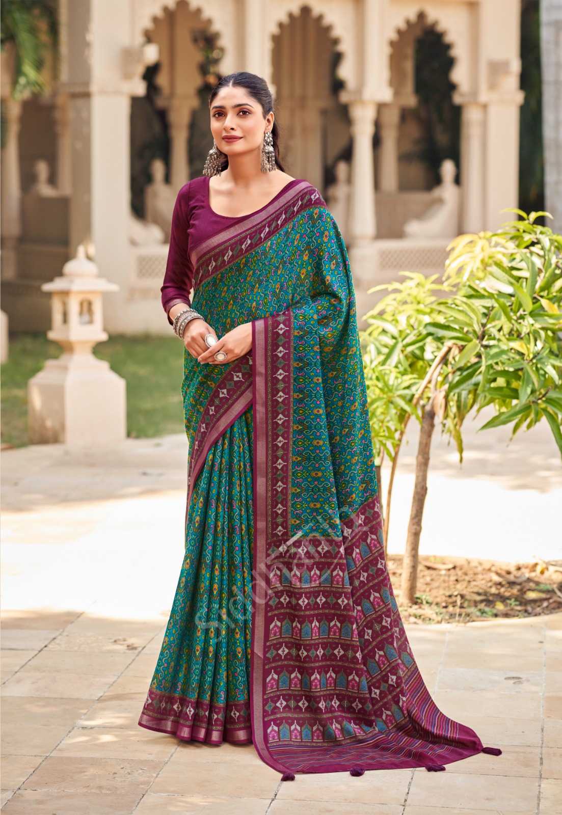 Ajarak Printed Malai Cotton Maroon Saree