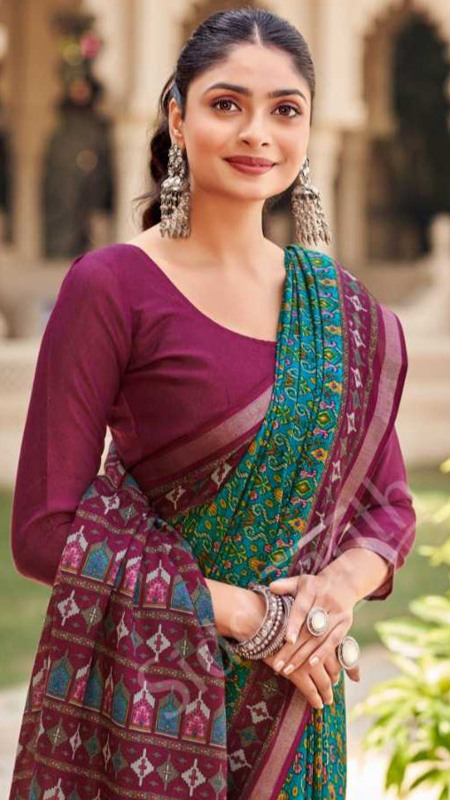 Ajarak Printed Malai Cotton Maroon Saree
