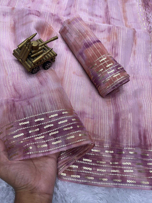 Pure Soft Organza Rose Pink Saree