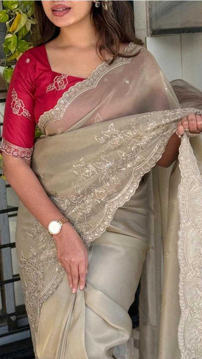 Taspa organza Mono Cotton Biege Saree