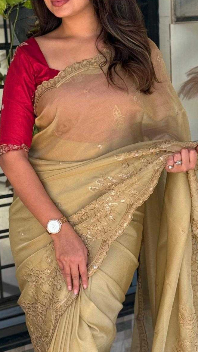 Taspa organza Mono Cotton Mustard Saree