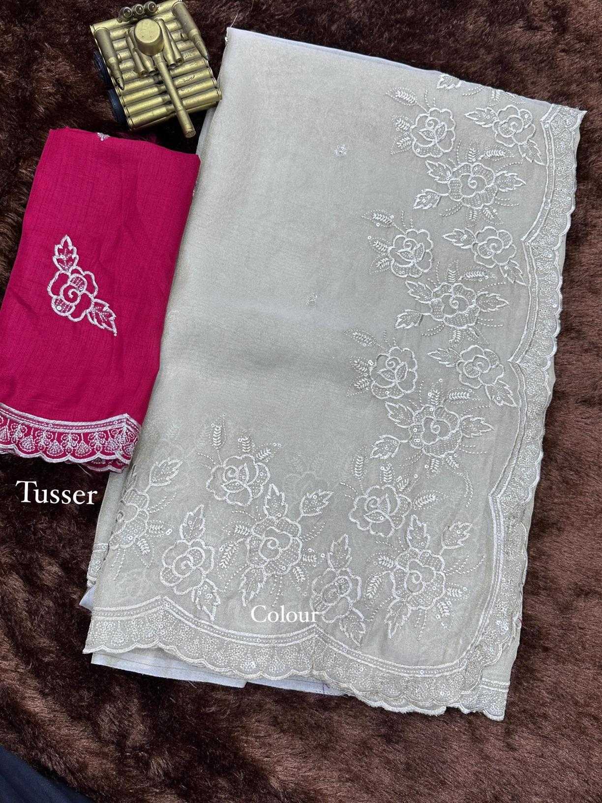 Taspa organza Mono Cotton White Saree