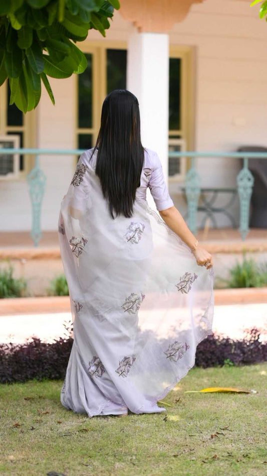 Jute Organza Lavender Saree