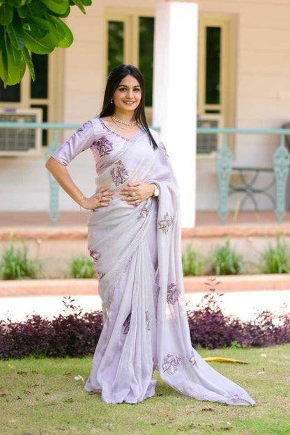 Jute Organza Lavender Saree
