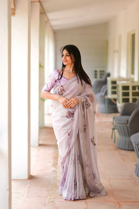 Jute Organza Lavender Saree