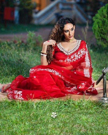 Heavy Soft Organza with Beautiful C -Pallu with Heavy Embroidery