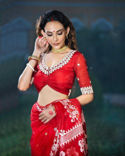 Heavy Soft Organza with Beautiful C -Pallu with Heavy Embroidery