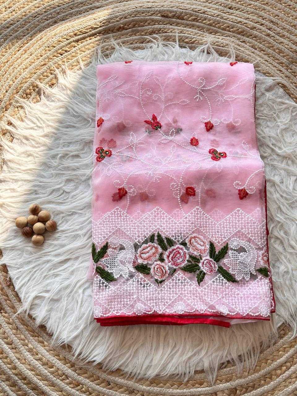 Pink Pure Organza Saree with Chikankari handwork