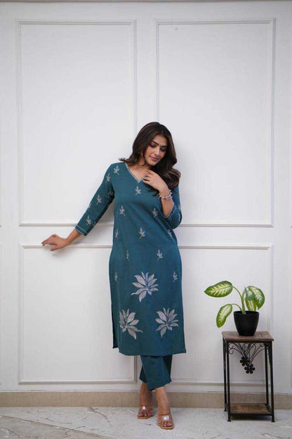 Multi Thread Embroidery Stich Work Navy Blue Kurti