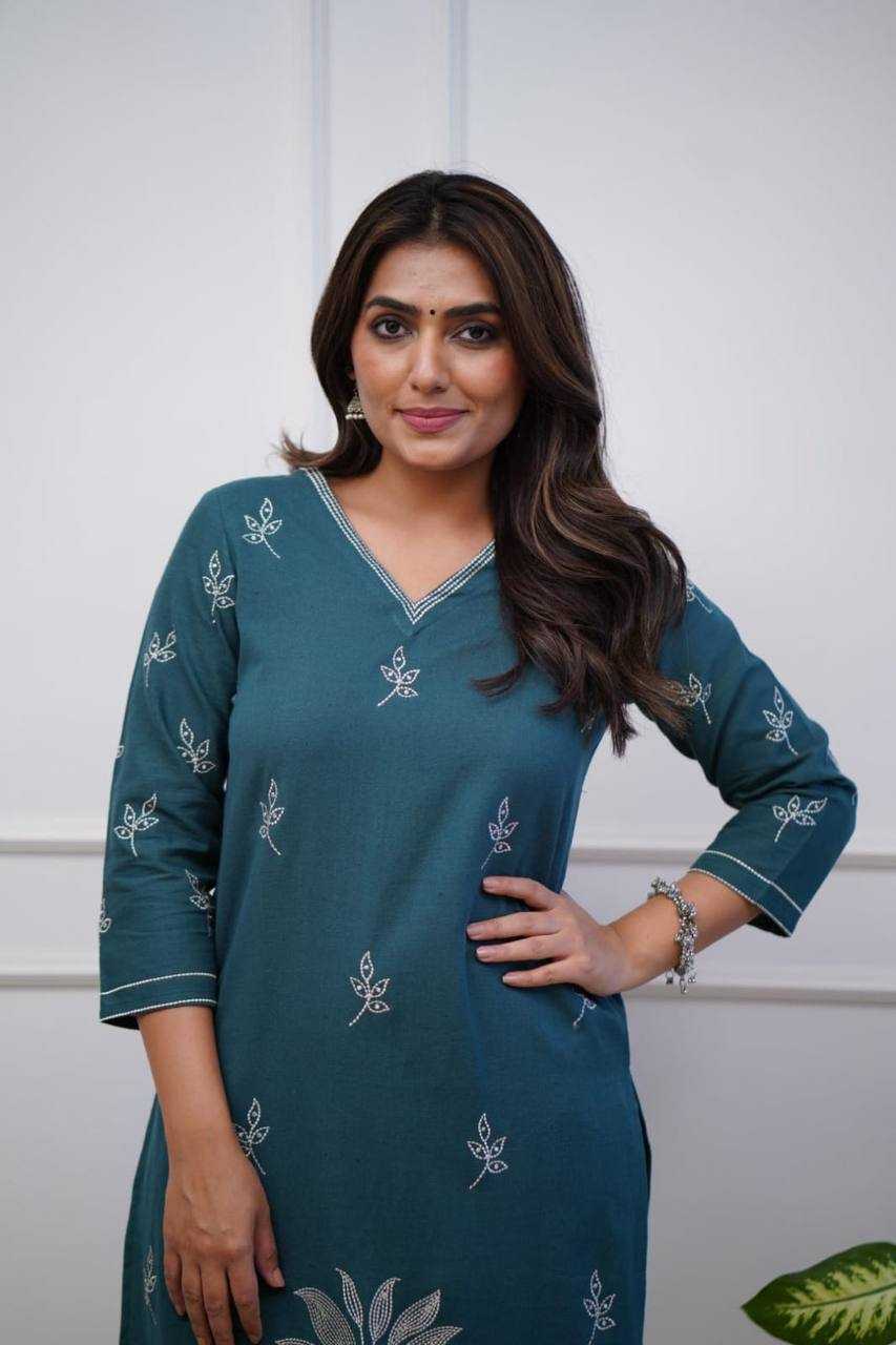 Multi Thread Embroidery Stich Work Navy Blue Kurti