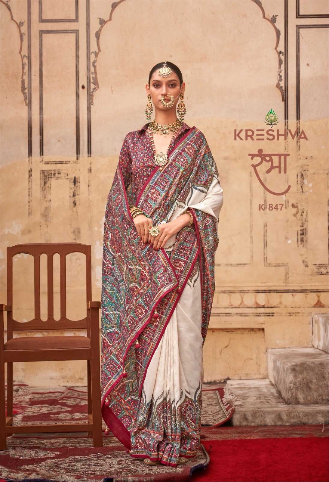 Exquisite Ajrakh-Inspired patterns with Silk-blend fabric Off-White