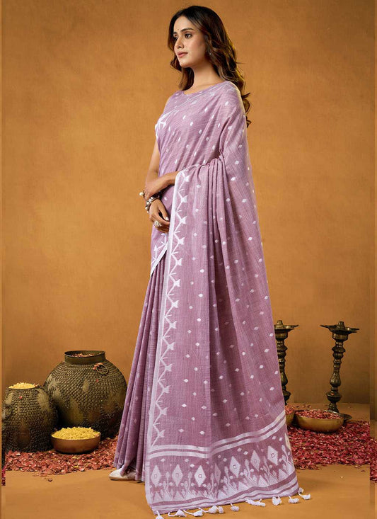 Lavender Spun Floral Pure Cotton Saree