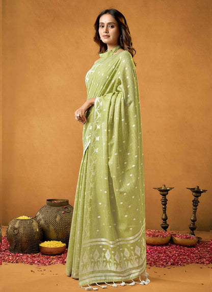 Mehandi Spun Floral Pure Cotton Saree
