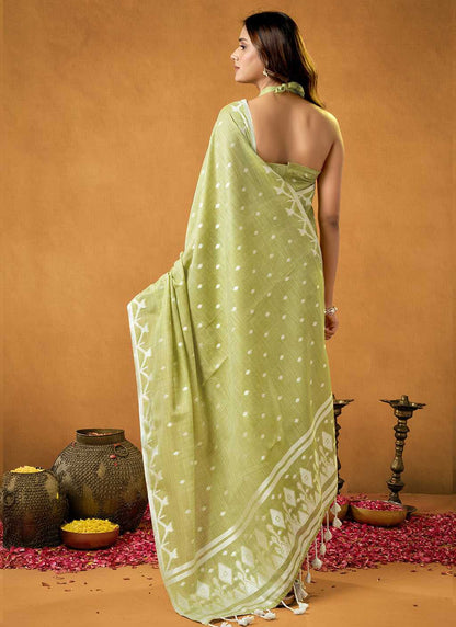 Mehandi Spun Floral Pure Cotton Saree