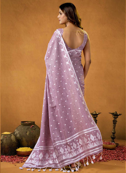 Lavender Spun Floral Pure Cotton Saree