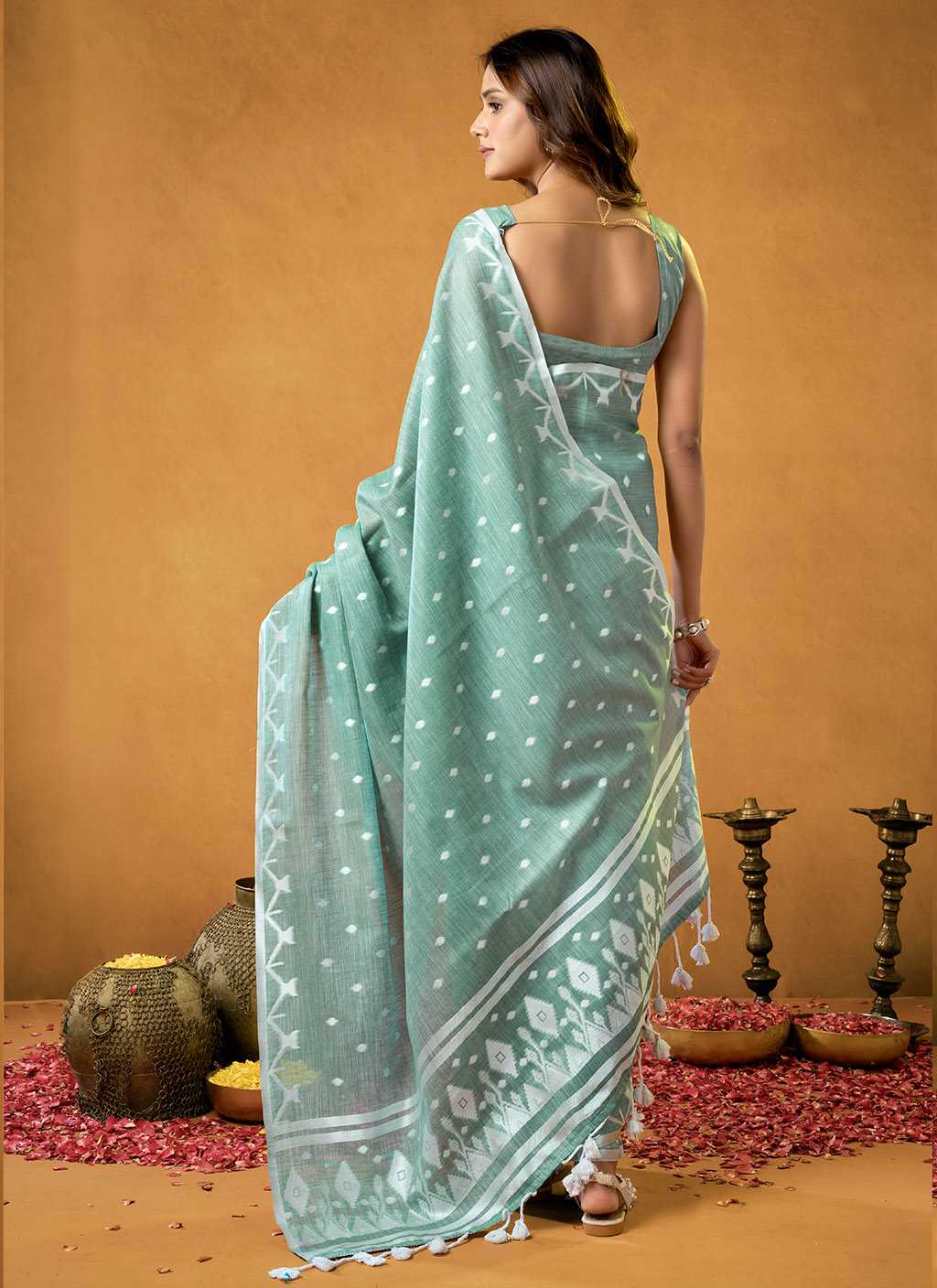 Sky Blue Spun Floral Pure Cotton Saree