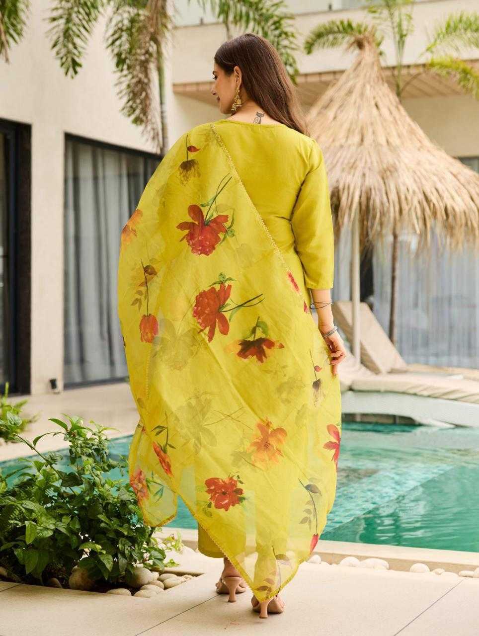 Stiched Rayon Embroidered Yellow Kurthi Set