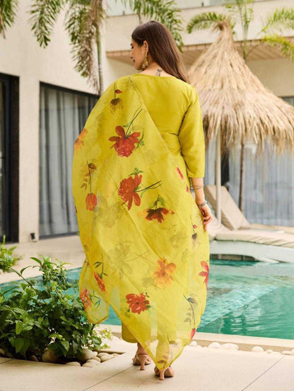 Stiched Rayon Embroidered Yellow Kurthi Set