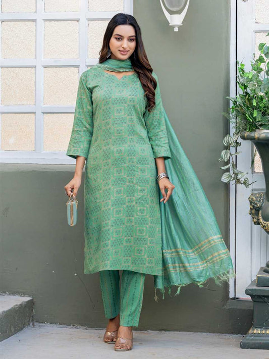Teal Kurti with Triangle Embroidery Print