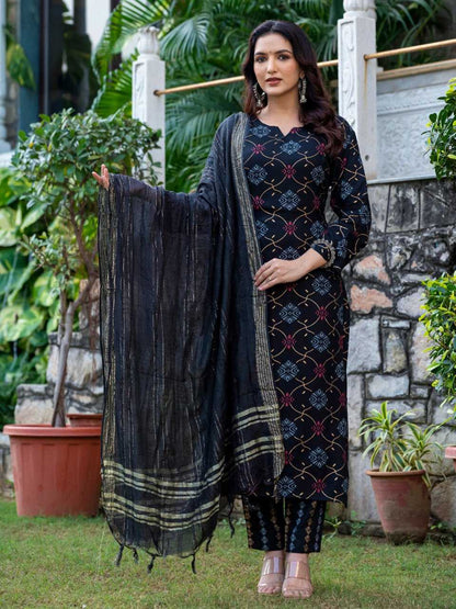 Navy Blue Kurti with Connected Floral Embroidery Print