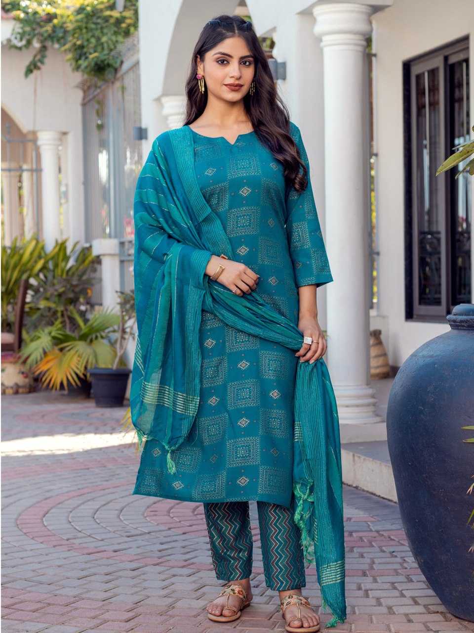 Sky Blue Kurti with Floral Embroidery Print