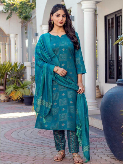 Sky Blue Kurti with Floral Embroidery Print