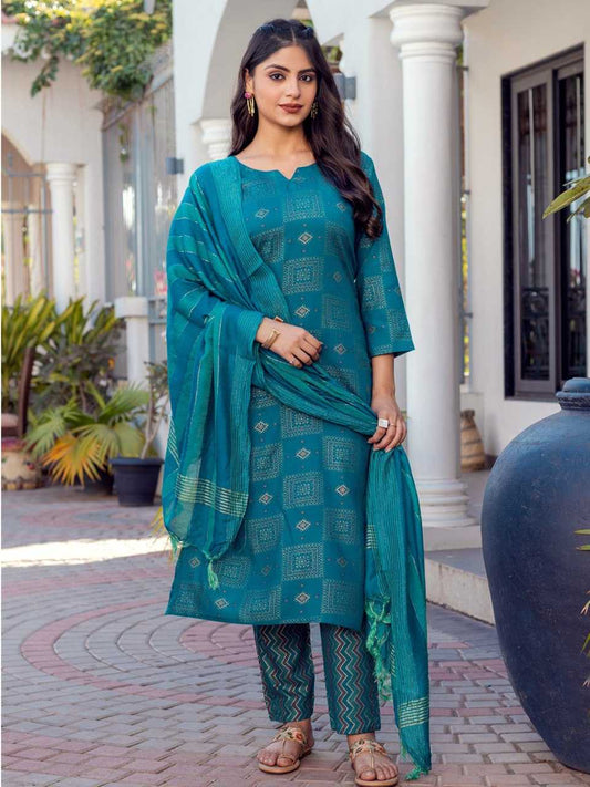 Sky Blue Kurti with Floral Embroidery Print