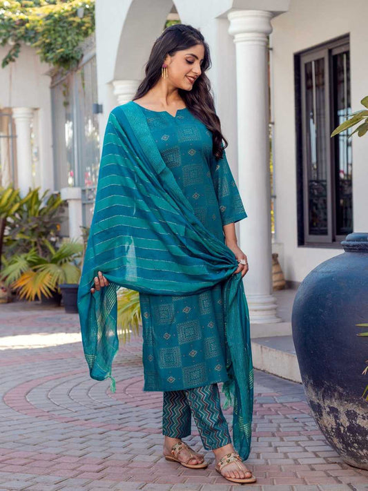 Sky Blue Kurti with Floral Embroidery Print