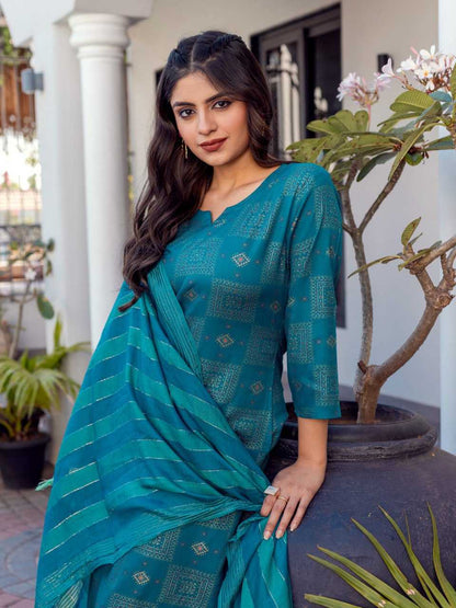 Sky Blue Kurti with Floral Embroidery Print