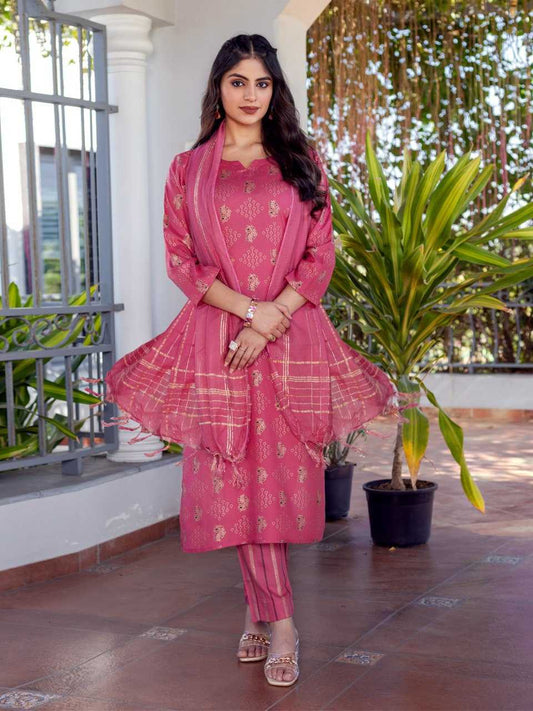 Pink Kurti with Floral Embroidery Print