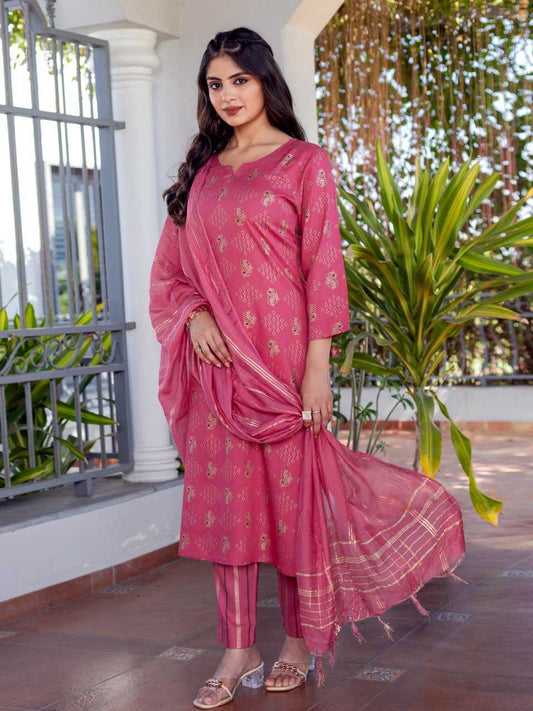 Pink Kurti with Floral Embroidery Print