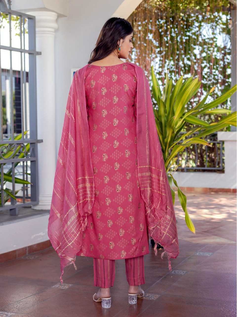 Pink Kurti with Floral Embroidery Print