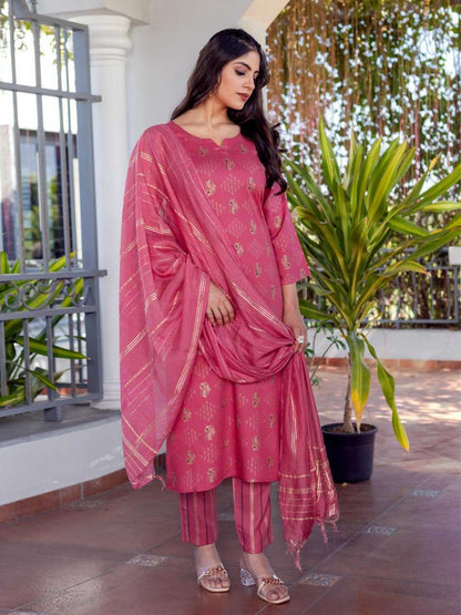 Pink Kurti with Floral Embroidery Print