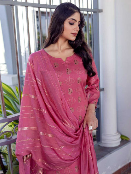 Pink Kurti with Floral Embroidery Print